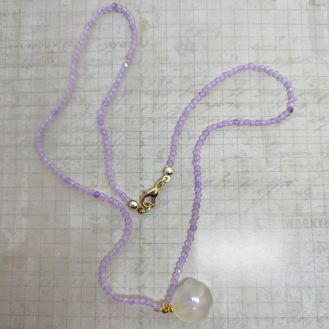 白瑪瑙貓掌紫玉晶頸鏈