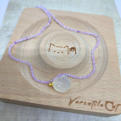 白瑪瑙貓掌紫玉晶頸鏈