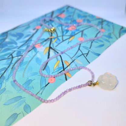 白瑪瑙貓掌紫玉晶頸鏈