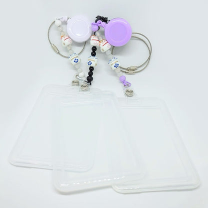 😺水晶串珠貓咪伸縮易拉扣不銹鋼絲圈卡套🏷️