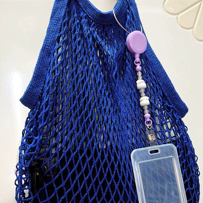 😺水晶串珠貓咪伸縮易拉扣不銹鋼絲圈卡套🏷️