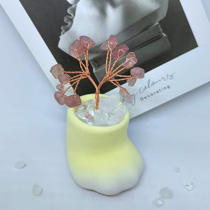 😺迷你小貓爪底座天然水晶發財樹套裝🌳