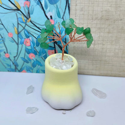 😺迷你小貓爪底座天然水晶發財樹套裝🌳