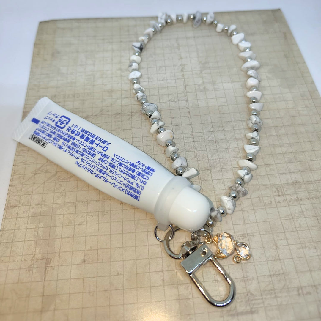 😽韓系便攜式硅膠唇膏環貓咪裝飾水晶石掛件💄