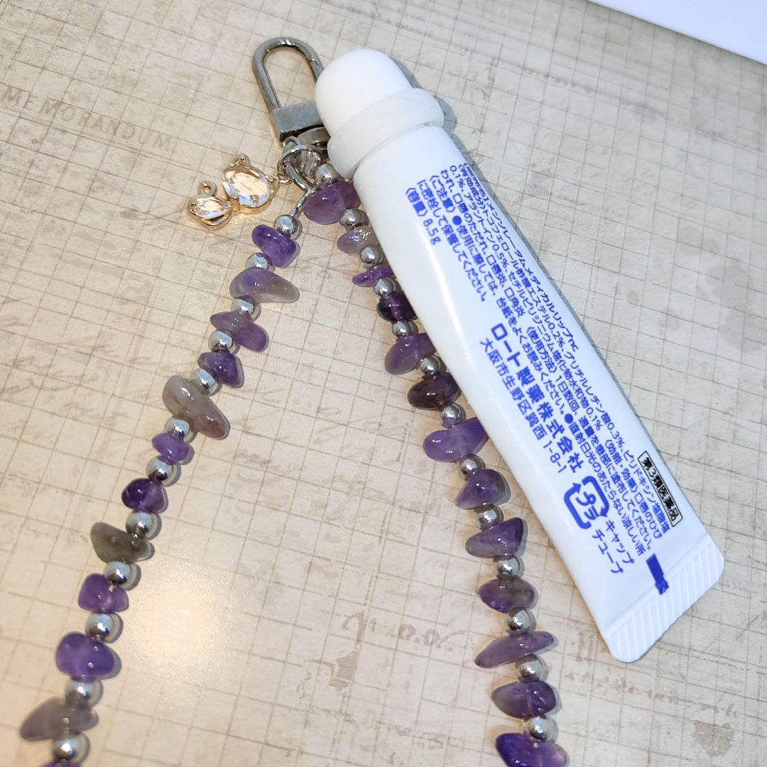 😽韓系便攜式硅膠唇膏環貓咪裝飾水晶石掛件💄